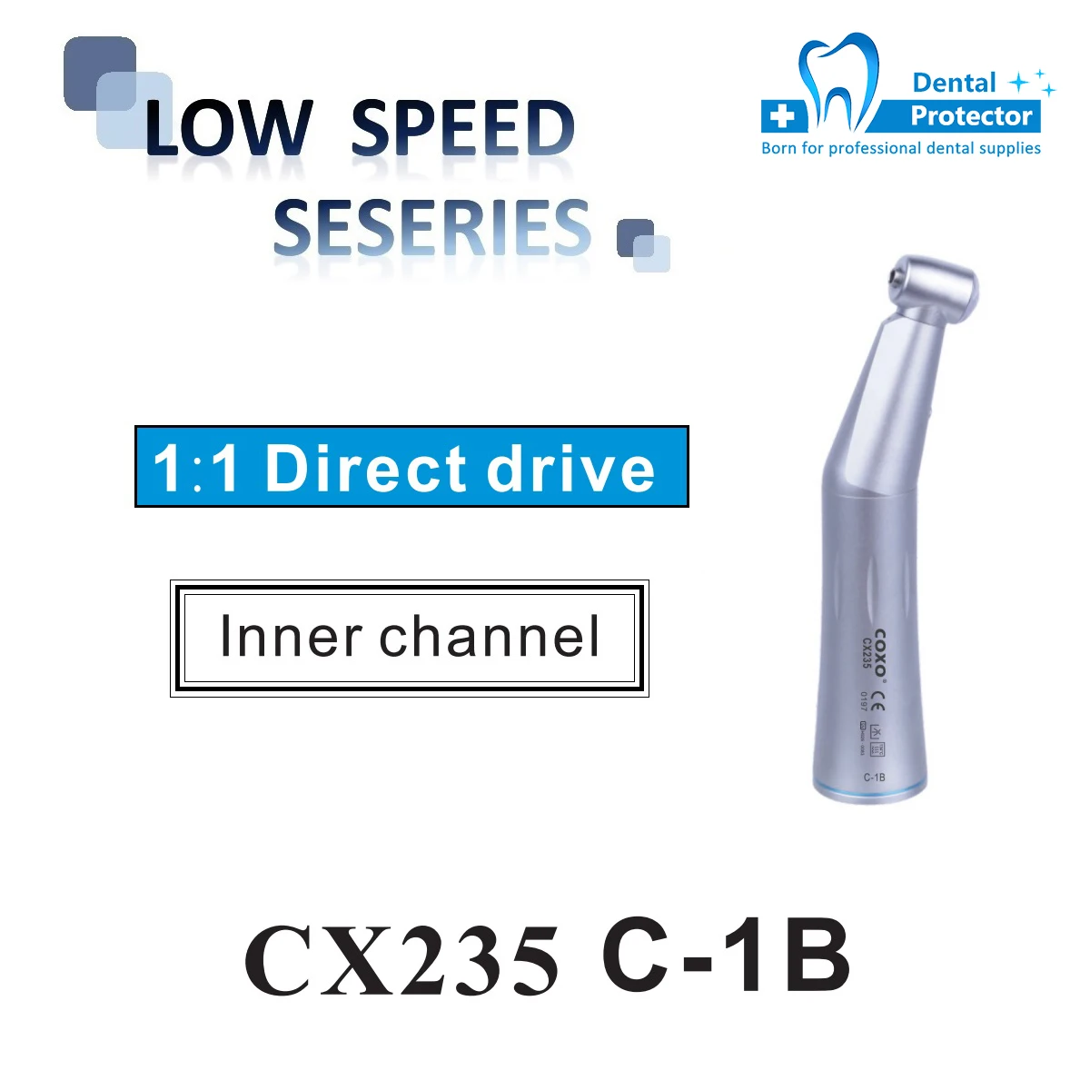 COXO CX235-C 1B Electric Motor Compatible Low-Speed Contra Angle Handpiece 1:1 Inner Channel Transmission for Dental Procedures