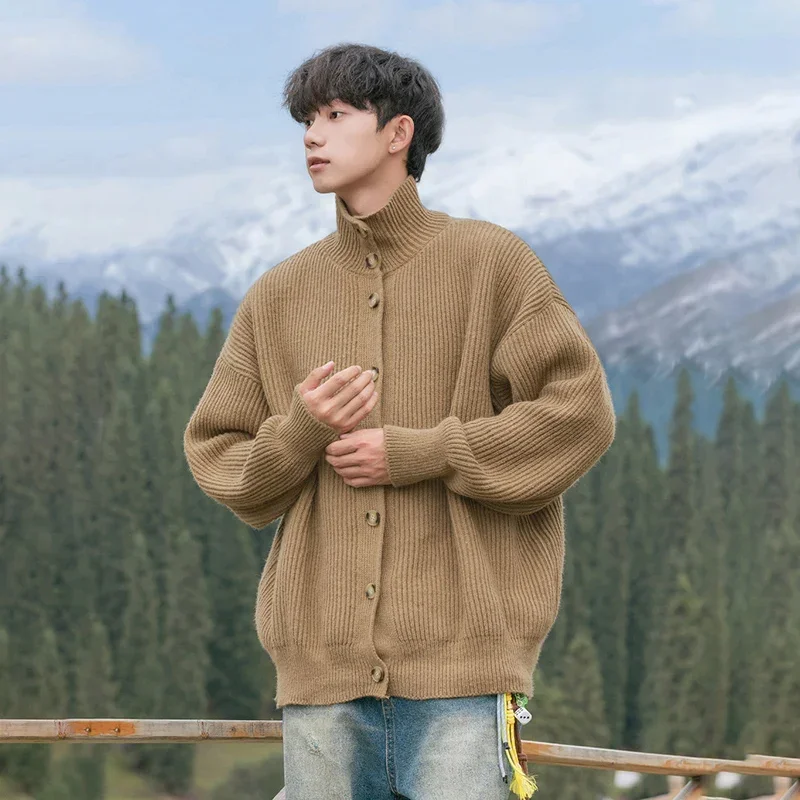 

TFETTERS Brand High Collar Sweaters for Mens 2024 New Autumn Winter Baggy Korean Fashion Knit Cardigan Man Clothing Couples