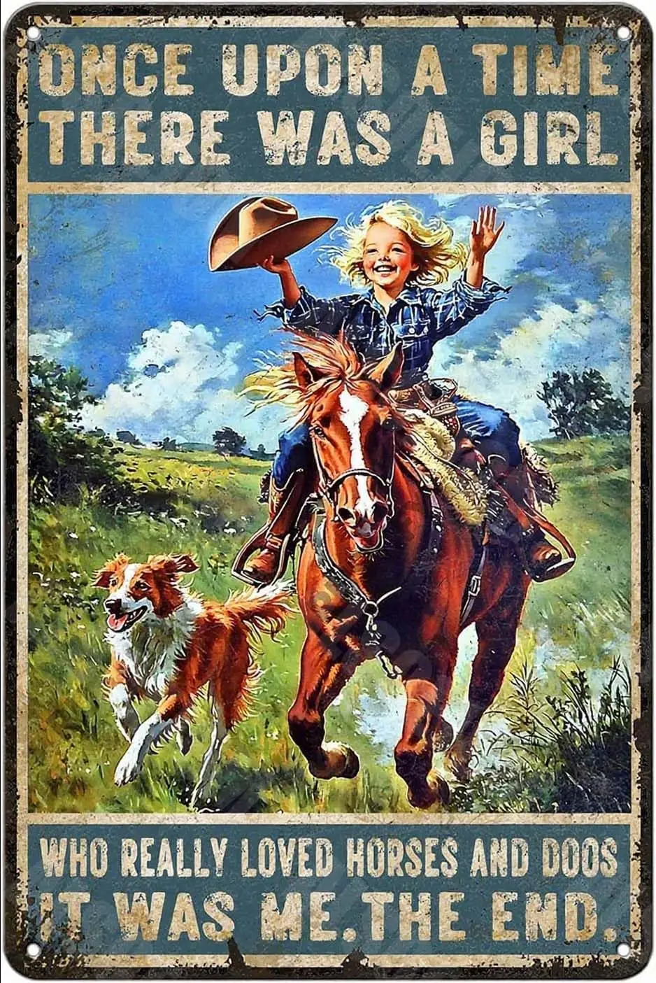 There Was A Girl Who Really Loved Horses and Dogs Signs Vintage Tin Sign for Home Kitchen Bedroom Garden Yard Office Decor  --Ti