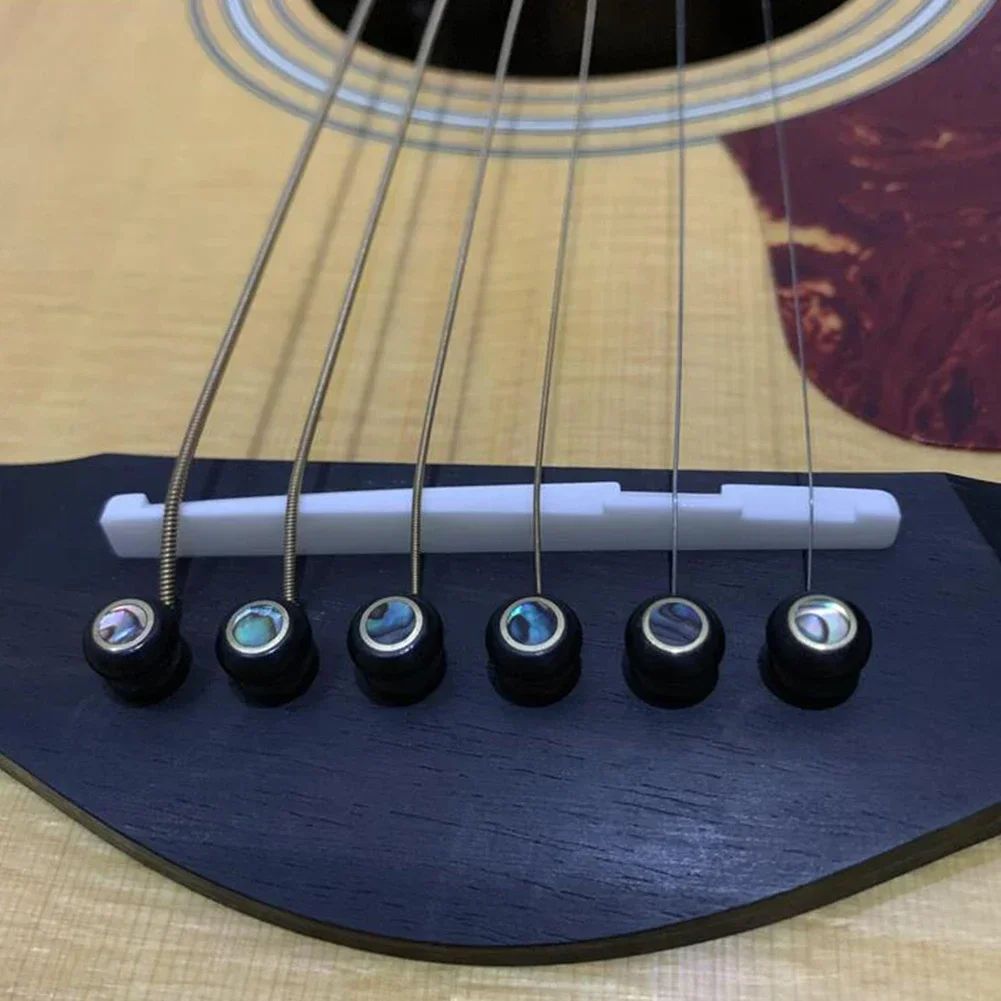 

6Pcs/Set Bridge Pins Acoustic Guitar Ebony Bridge Pins Abalone Dot Inlay Brass Circle Skirt Guitarra Guitare Musical Instrument