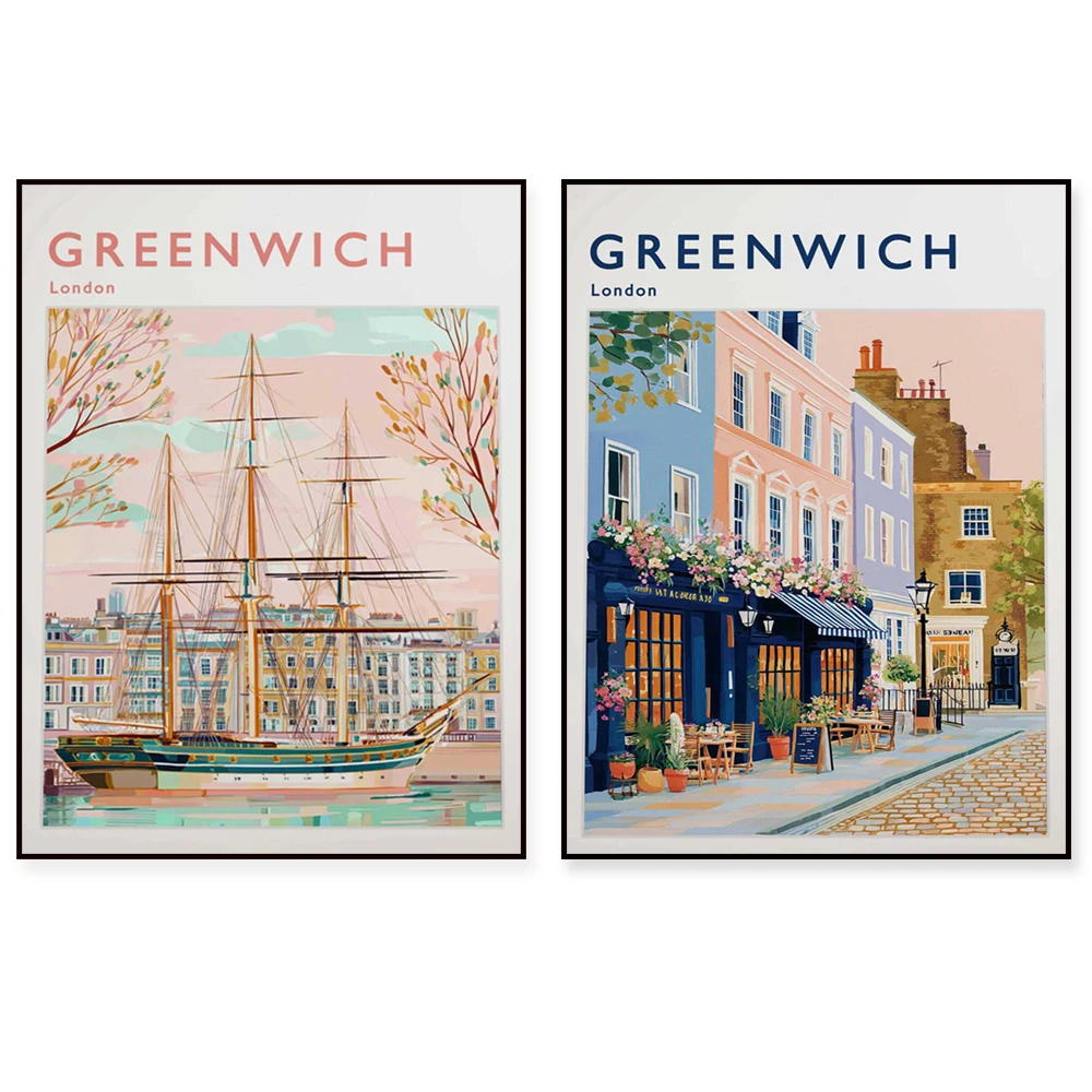 Greenwich Print London England Art Print Prime Meridian Cutty Sark Royal Observatory Landmark Travel Poster