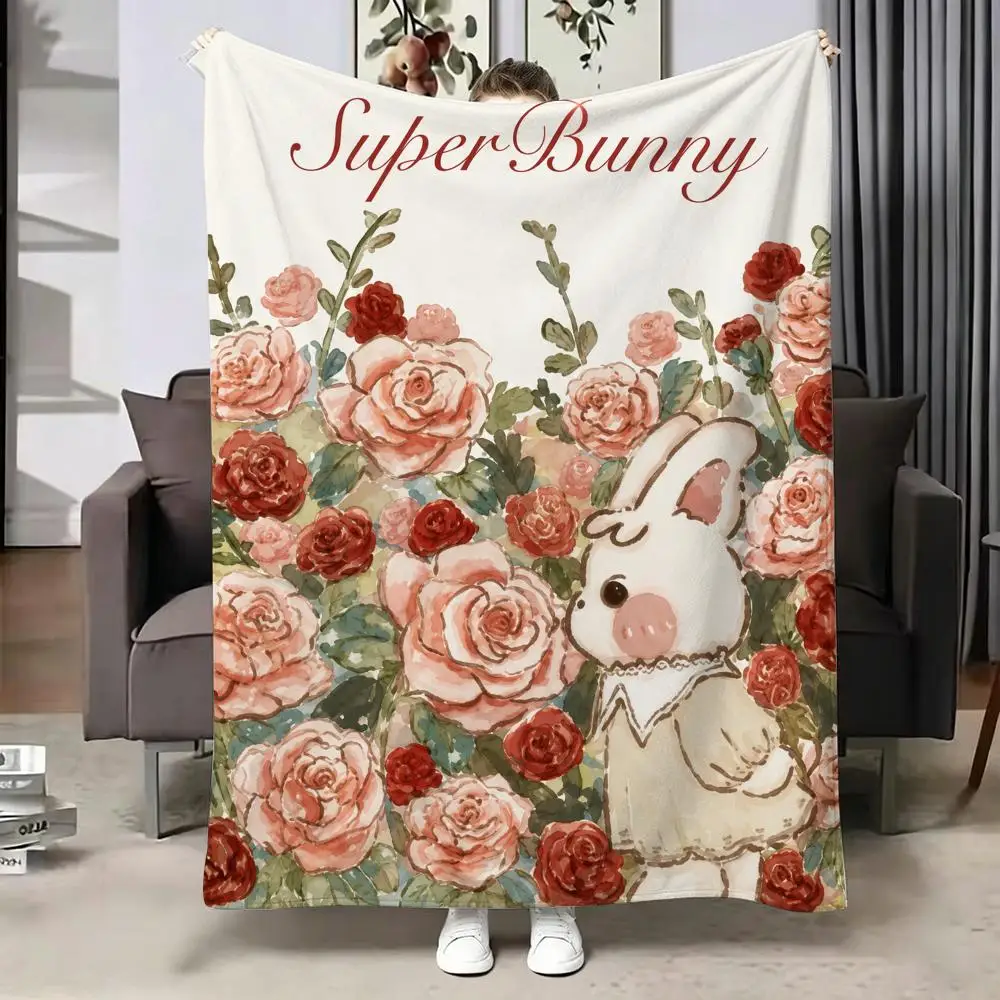 Watercolor Floral Animal Throw Soft Warm Flannel Blanket, Multi-use Throw for Bed Sofa Office, Air Conditioning Nap Blanket