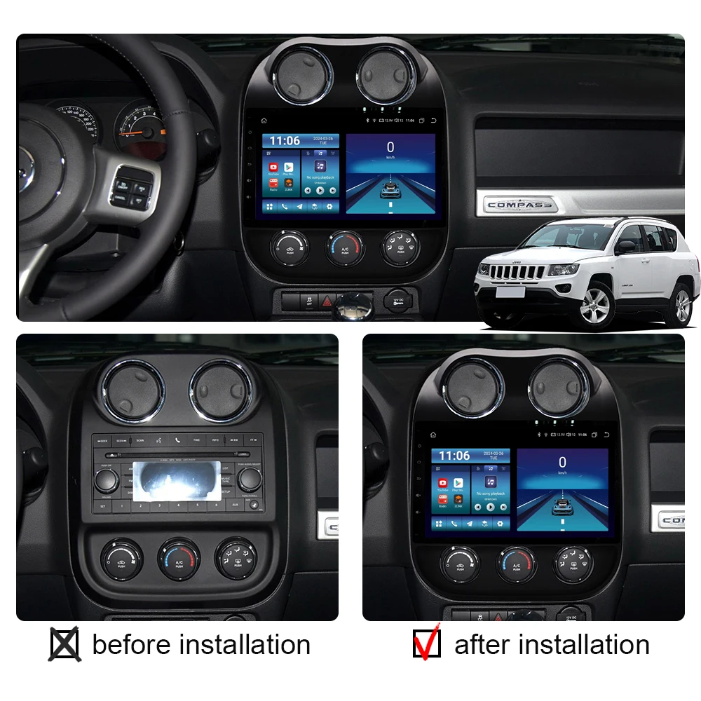 Car Radio Android 13 Carplay Multimedia Video Player For Jeep Compass 2009 - 2016 GPS Navigation Auto Stereo Head Unit BT 4G DSP