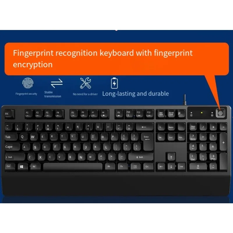 USB Wired Fingerprint Recognition Keyboard, Biometric Fingerprint Unlock Boot Keyboard for Laptop Desktop PC Universal Use