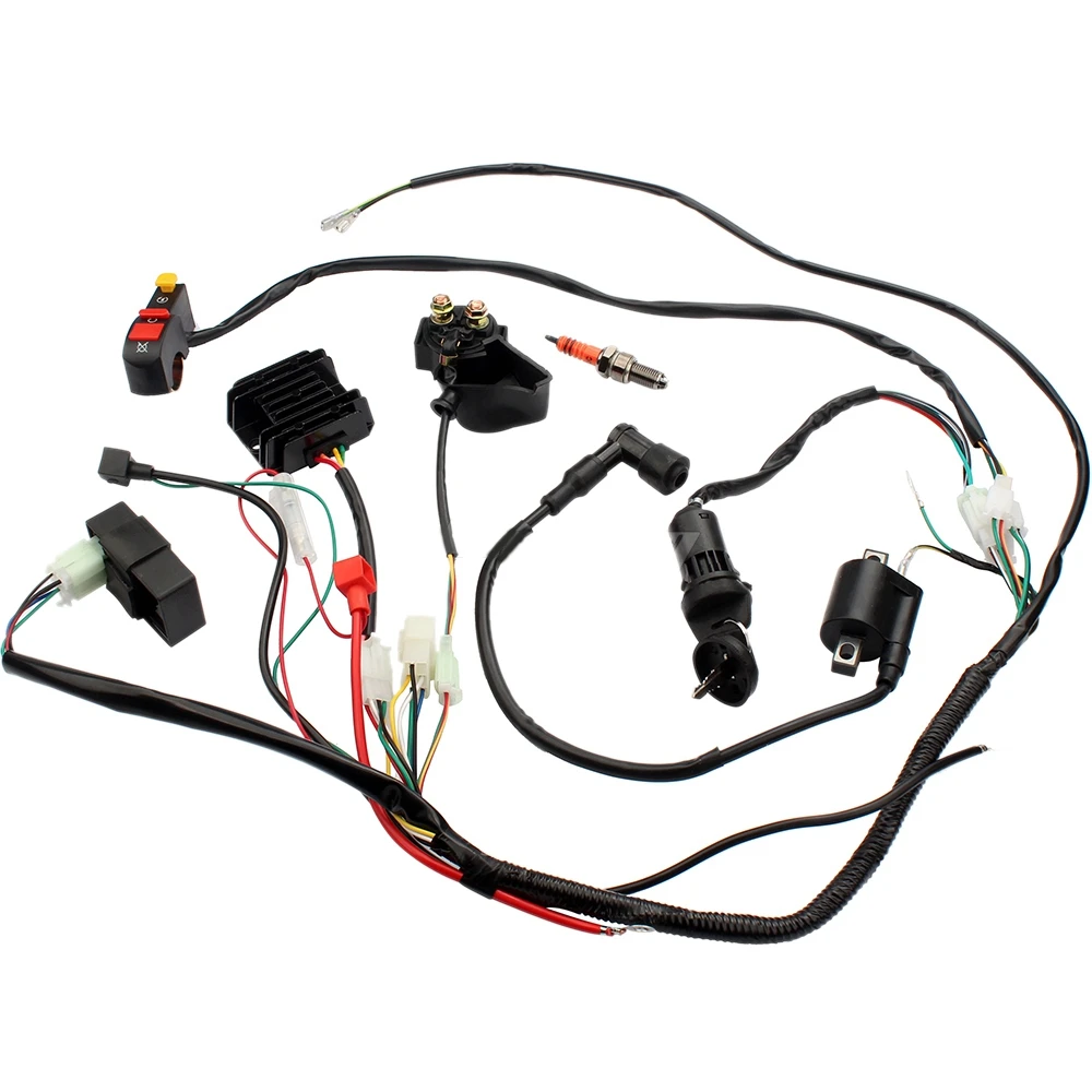 Complete Electrics Wiring Harness CDI Ignition Coil Solenoid Relay Kits for 4-Stroke ATV QUAD Dirt Bike 150Cc 200Cc