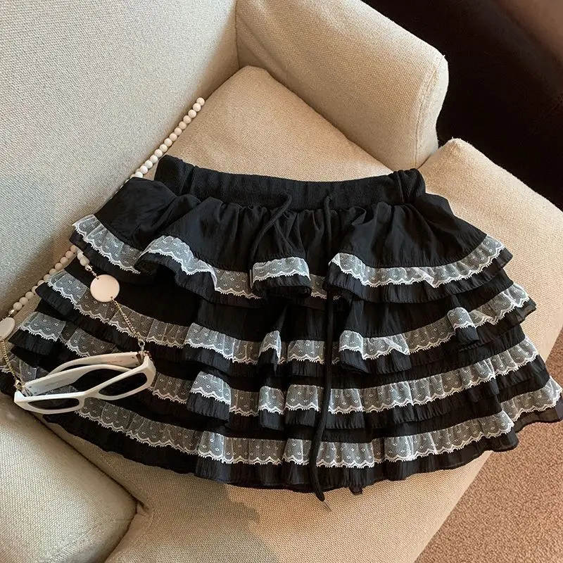 

Woman Lace Mini Skirt A-line Skirt 90s Aesthetic Vintage Y2k Pleated Skirts Harajuku Korean Skirt 2000s Clothes Summer