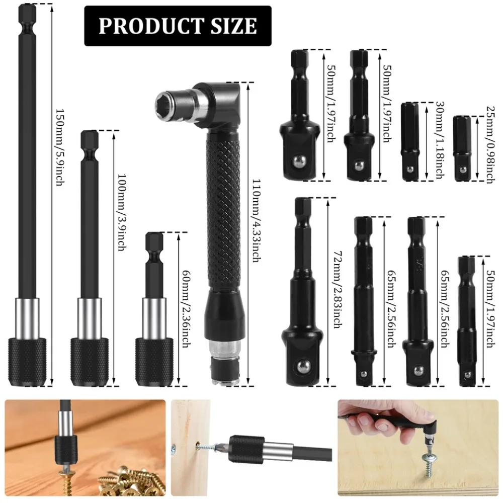 31 Flexible Drill Bit Extension Rotatable Socket Adapter Hex Shank 105° Right Angle Drill Attachment Screwdriver 90° Angled Bits