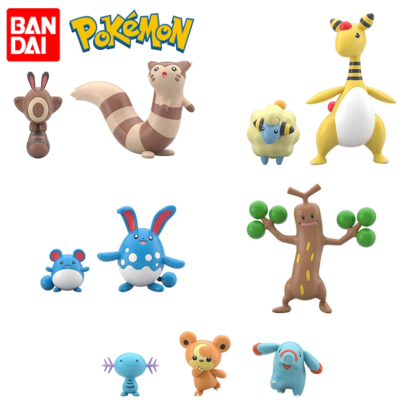 BANDAI Pokemon SCALE WORLD Johto Region 2 Wooper Ampharos Teddiursa Sudowoodo Azumarill PVC Anime Action Figures Model Toy