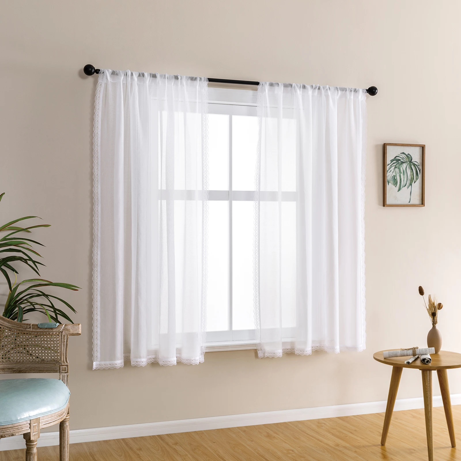 White Short Sheer Curtains for Kitchen Bedroom Small Tulle Curtain for Living Room Drapes Embroidered Lace Curtinas