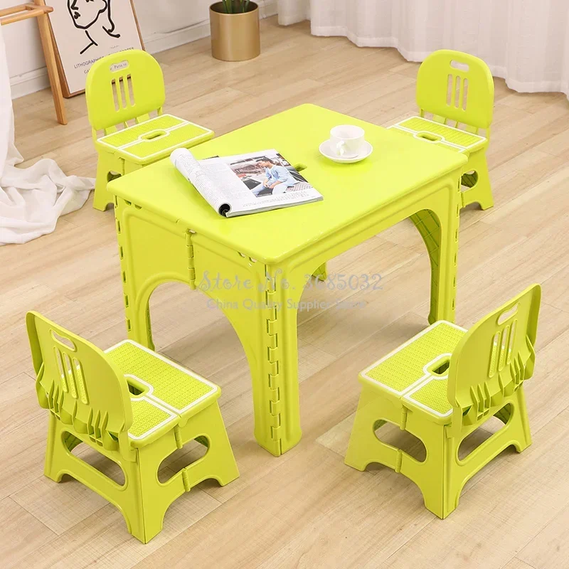 Kids Plastic Folding Table and Chairs Set, Children's Writing Table, Outdoor Portable Foldable Desk, Kindergarten Furniture