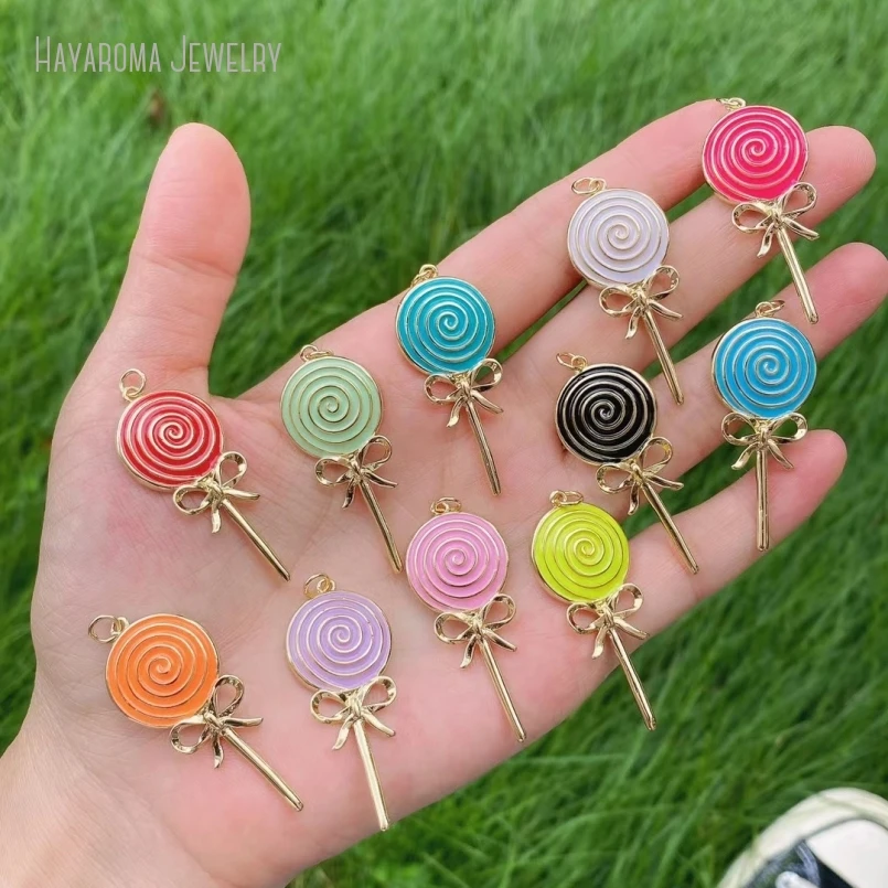 

10Pcs Colors Copper Metal Lollipop Jewelry Wholesale Enamel Gold Color Pendant