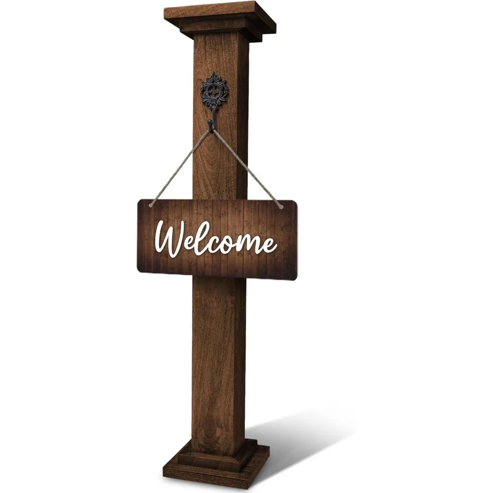 

Wooden Porch Sign, Wreath Post - 42.5 Welcome Sign Post for Front Porch Decor - Handmade from Durable Mango Wood - Front Door Wr