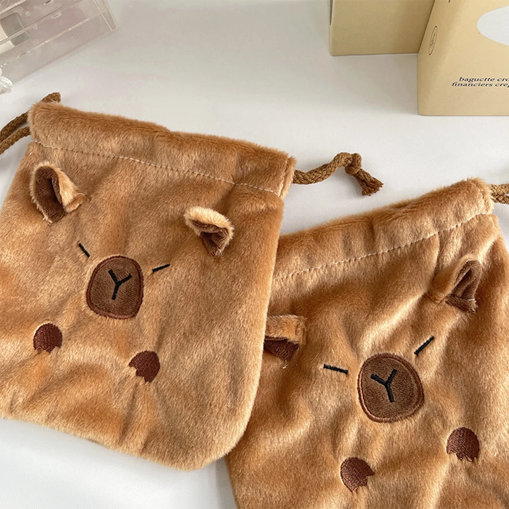 New Cute Capybara Plush Storage Bag Large Capacity Capybara Cosmetic Pouch Cartoon  Portable Drawstring Storage Pouch Gifts