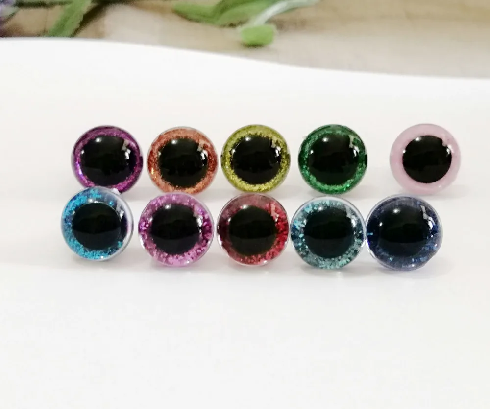 20pcs/lot 13mm--28mm round plastic clear toy safety eyes + glitter Nonwovens + hard washer for plush  doll findings-size option