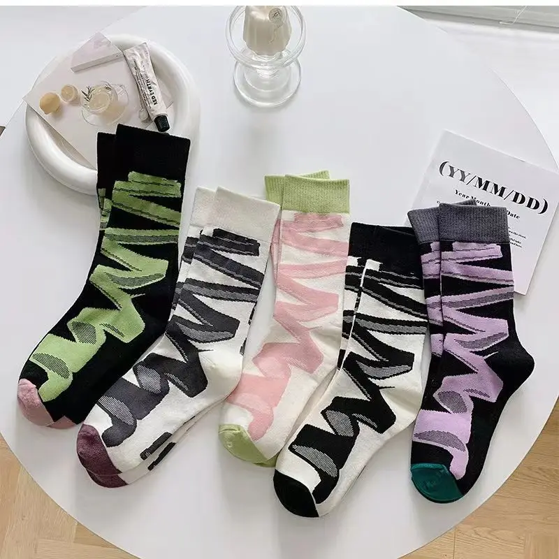 

Women'S Stockings Ribbon Pattern Socks Casual Fashion Breathable Middle Barrel Socks Sweet All-Match Stockings For Women