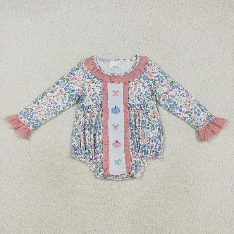 

X9.25 RTS комбинезон с вышивкой тыквы и розы, красными рюшами и длинными рукавами, одежда для девочек, оптовая продажа