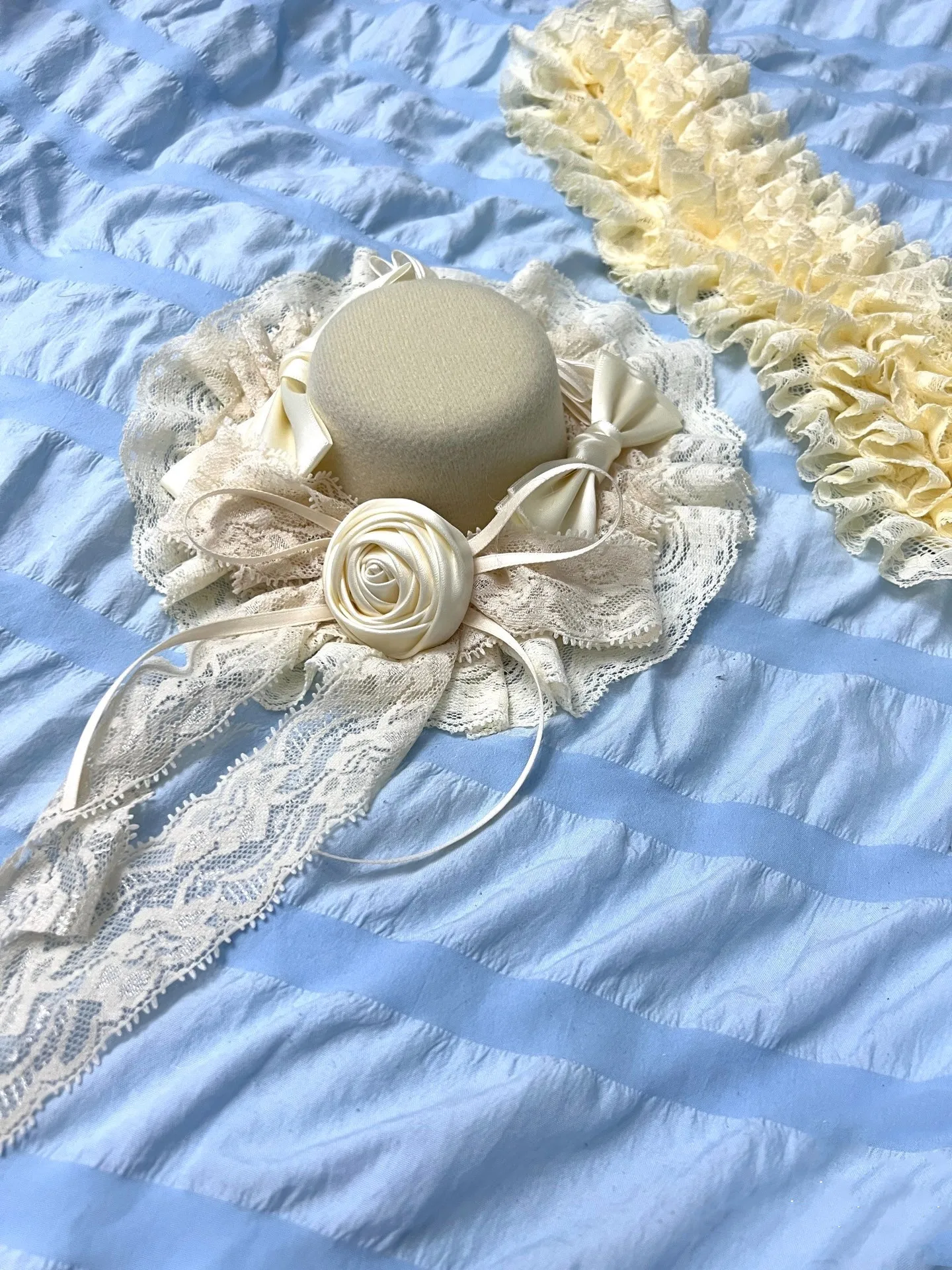 

Original handmade hats beige bow rose flower hats, party dress hats women hat 1 piece