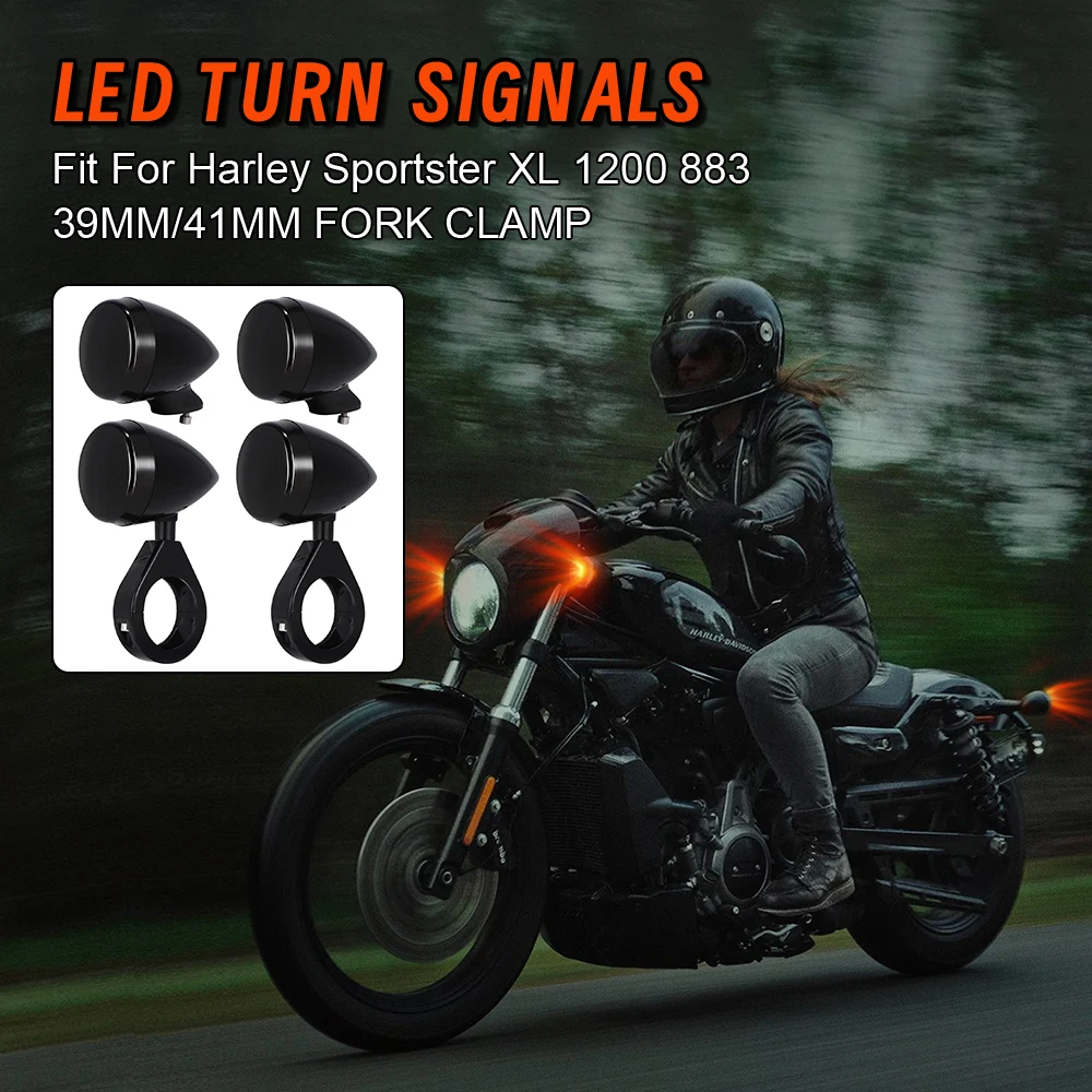 4 szt. 41mm motocyklowe kierunkowskazy LED dla lamp kontrolnych Harley chromowana i czarna obudowa z przednim tylnym zaciskiem widelca