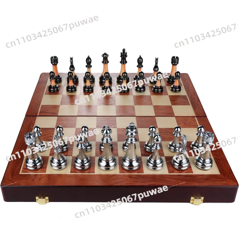 Luxury Chess Set in Gift Box Solid Wood Folding Chessboard Imitation Jade Chess Pieces European Retro Style Western Chess