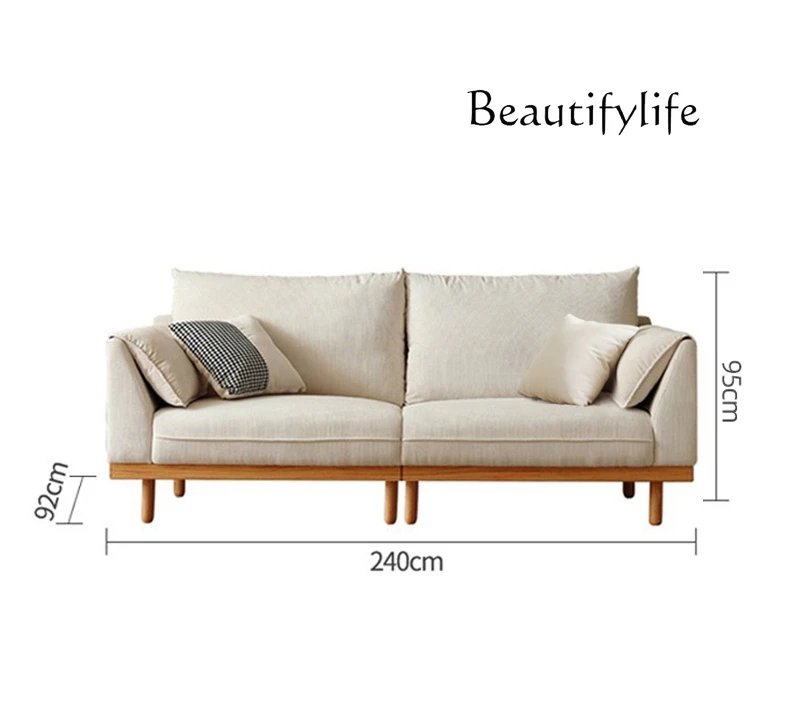 

Japanese-style log wind fabric sofa living room small apartment three-person sofa