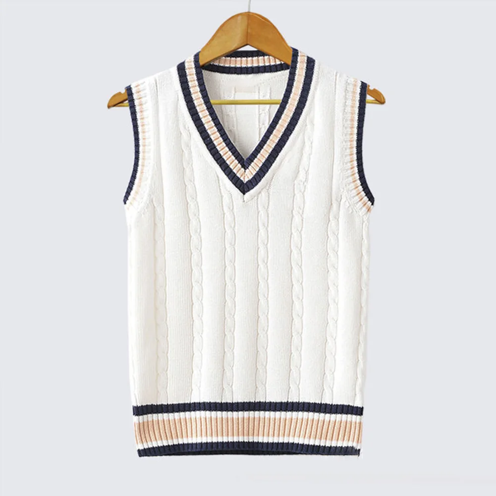 New Stylish Vacation Holiday Vest Tops Knitting Sleeveless Sweater Sleeveless Vest Sweater Thick Uniform V-Neck