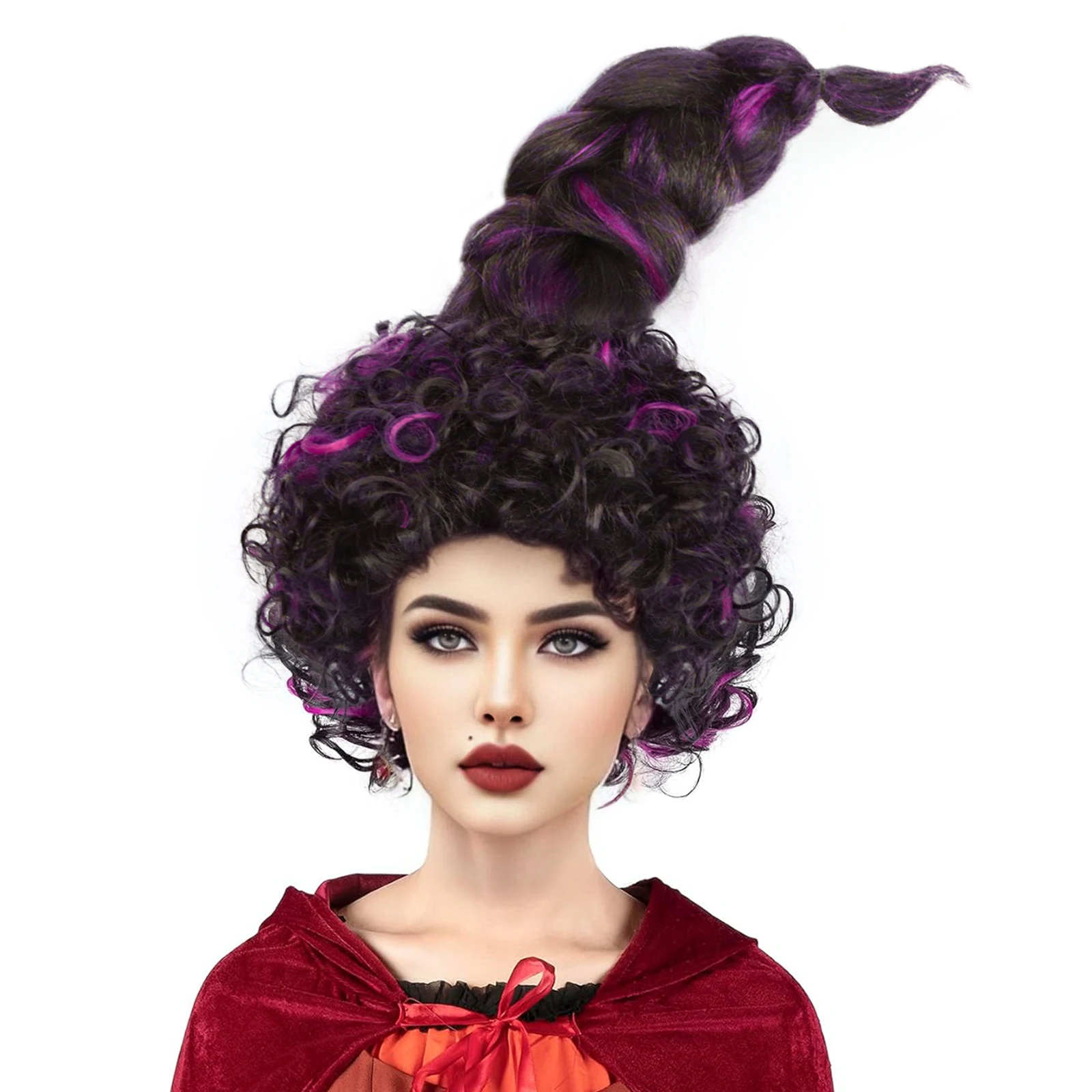 Brown Purple hlight Tall Braided Witch Cosplay Wig, Medium Length Heat Resistant Synthetic Hair For Halloween Themed Party