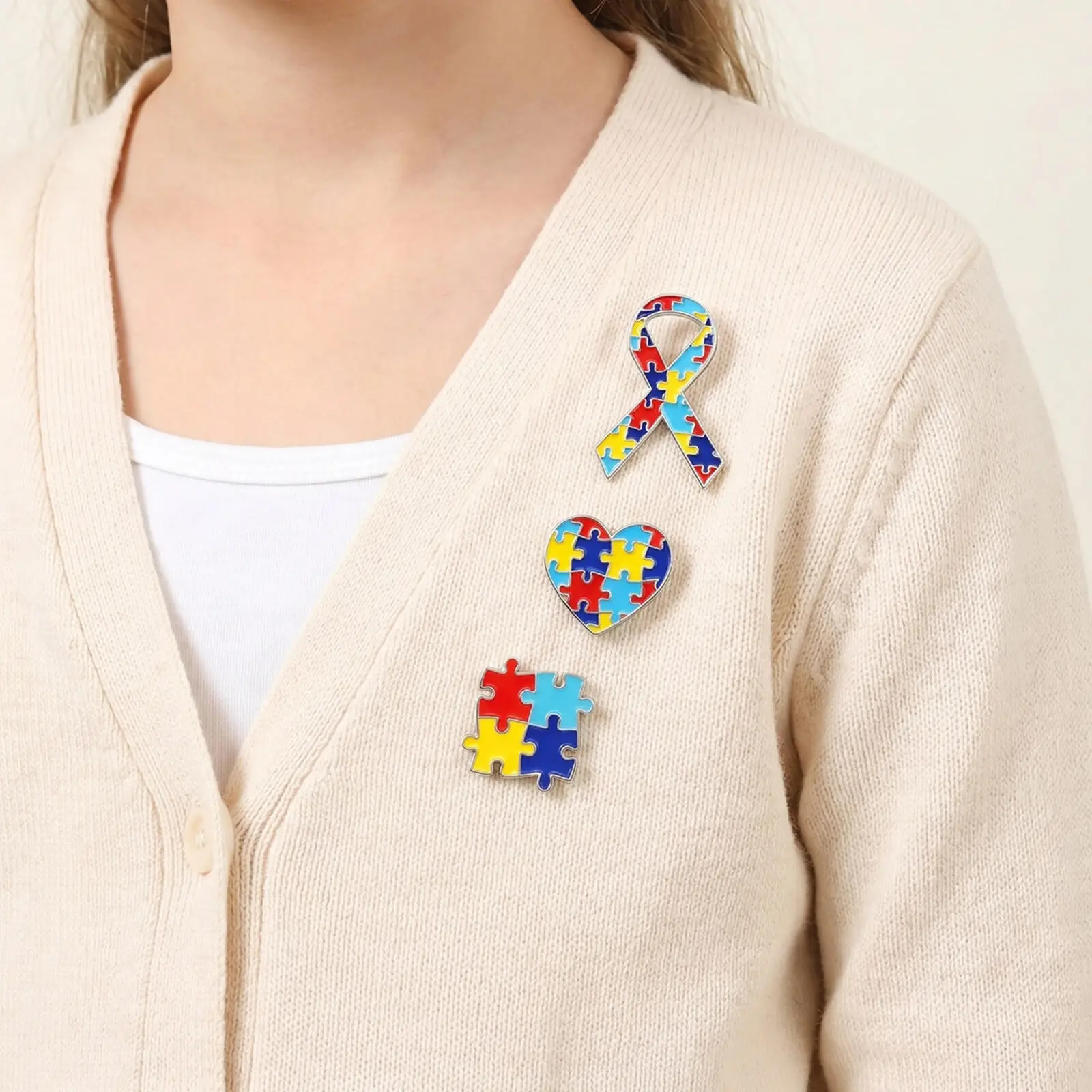 Autism Awareness Brooch Pin, Colorful Jigsaw Puzzle Ribbon Heart Enamel Badge, Fashion Jewelry Gift for Medical Teacher