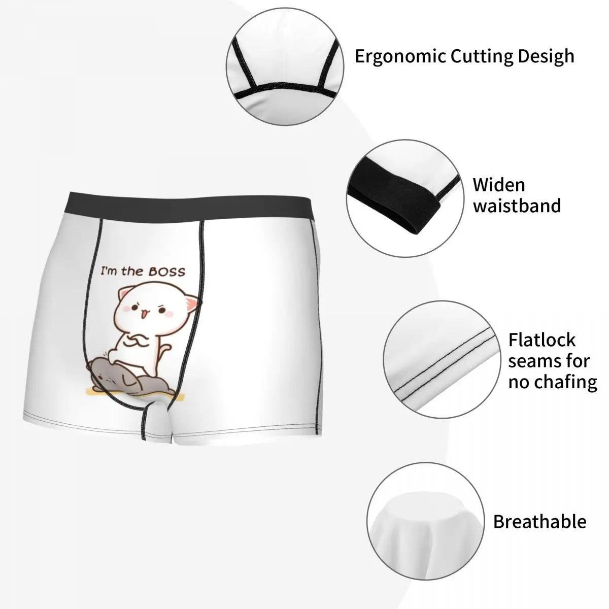 Men\'s Peach and Goma Underwear Cat Humor Boxer Briefs Shorts Panties Homme Breathable Underpants S-XXL