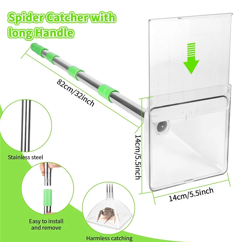 Spider And Insect Catcher - 32Inch Adjustable Long-Handled Spider Catcher And Release, Contactless Catch Insec