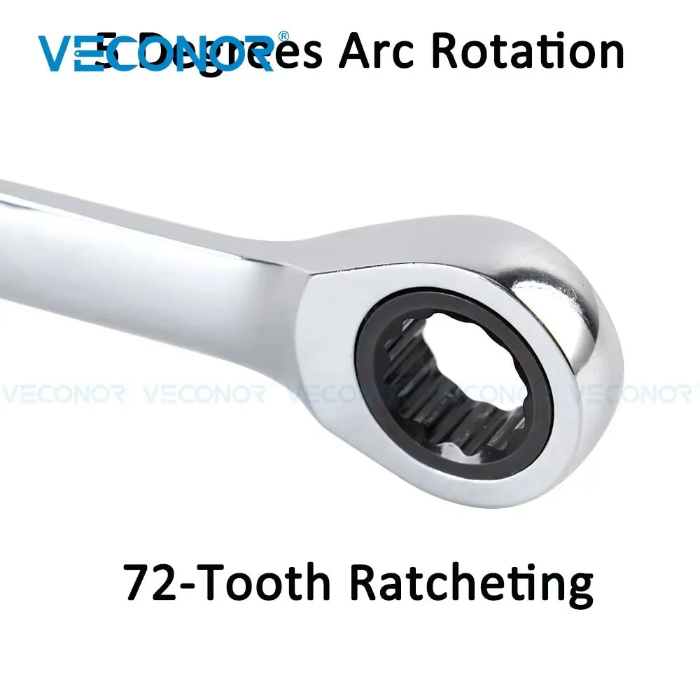 Llave de trinquete de 72 dientes, herramienta de mano con acabado de espejo, cabeza fija, 11/32, 3/8 y 7/16 pulgadas, 1 unidad