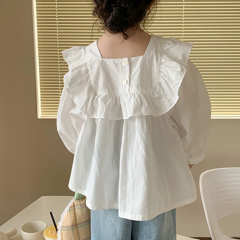 

Girls' Tricolor Lace Shirt 2022 Autumn New Korean Version Children's Solid Color Doll Shirt Top