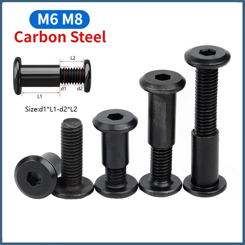 Beicai 10/20/50sets M6 M8 Black Carbon Steel Furniture Joint Connector Bolt Allen Screws & End Cap Nut