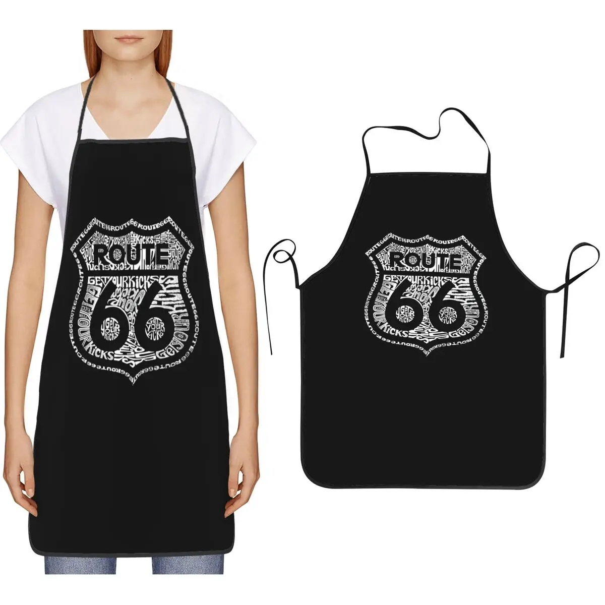 Route 66 Mother Road Biker America Aprons Chef Cooking Baking Tablier Bib Kitchen Cleaning Pinafore for Women Men Gardening