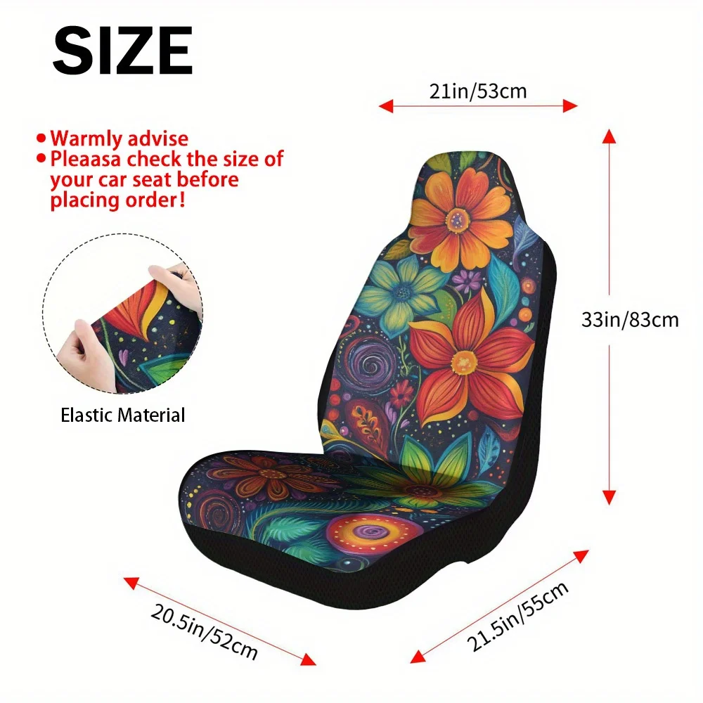 Set Of 2, Vibrant Floral Whimsy Car Seat Covers – Universally Compatible, Sturdy And Chic Complete Front Seat Covers, Premium Ca