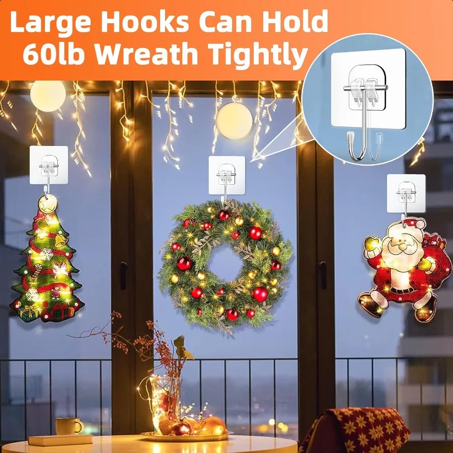 GrinaldaHangersforFrontDoorGrande Grinalda transparenteHangerEasterChristmasHalloweenDecorações 60lb OverTheDoorHooks Adesivos para portas de vidro