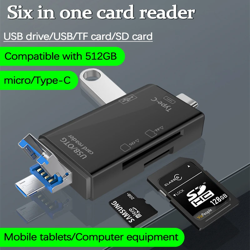 UTHAI TF3 Six in One Multi functional Type-C Card Reader, Computer Phone OTG Card Reader tf/SD, USB Adapter