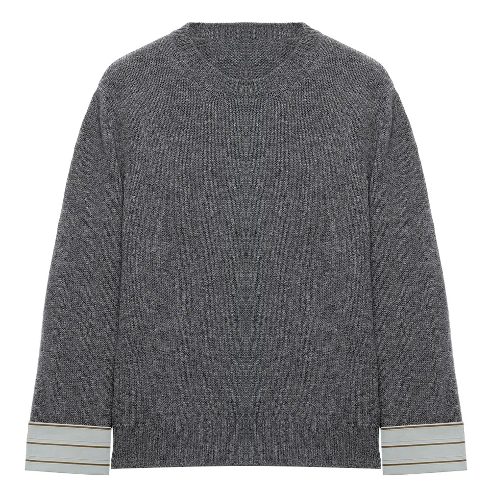 Color blocked cuffs with elastic grey low neck knit sweater #S4174