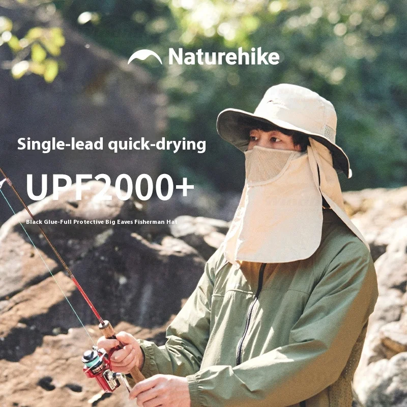 

Naturehike Ultralight Outdoor Fishing Cap - Black Coated Big Brim Quick-Drying Sun Protection Bucket Hat for Camping UPF2000+