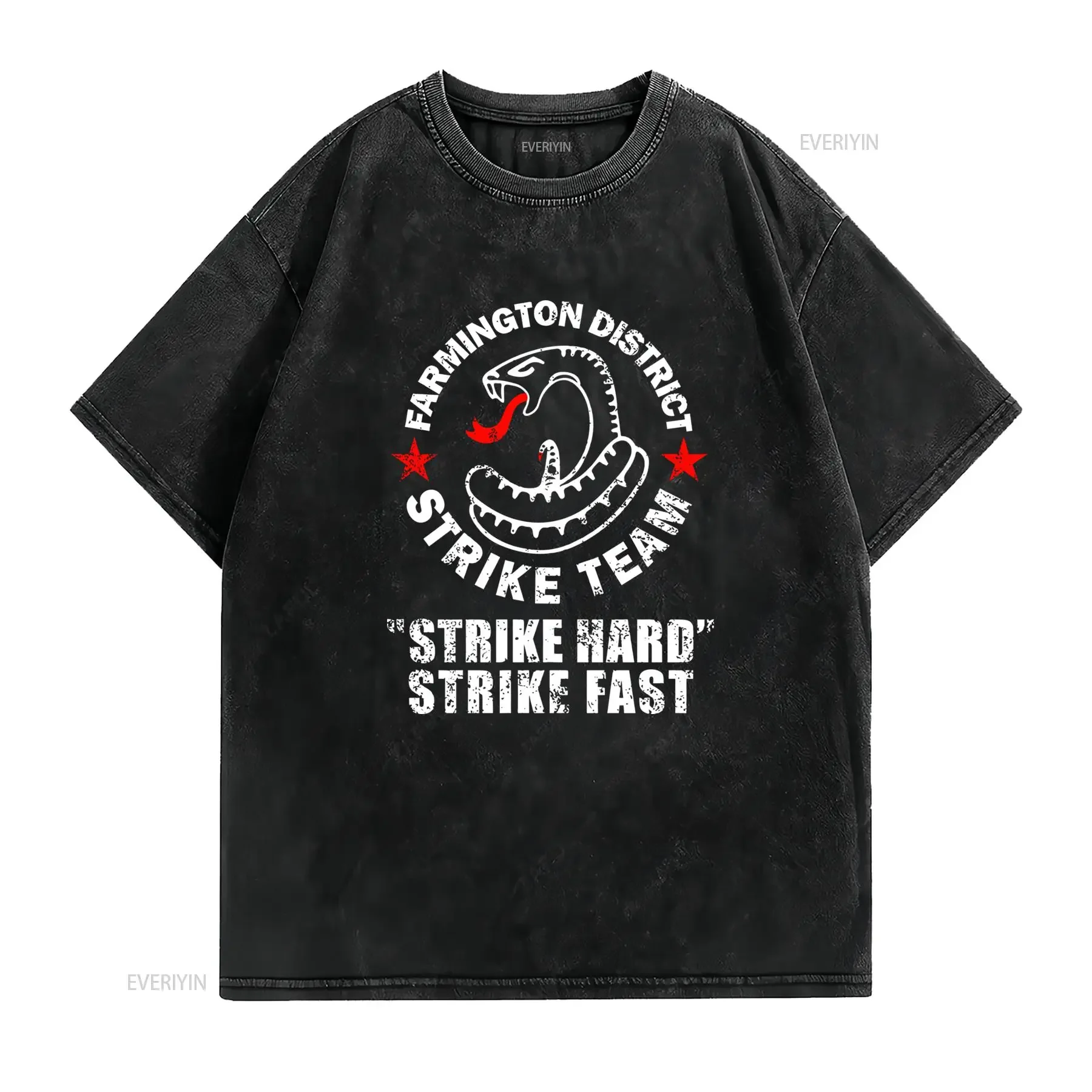 Vintage Streetwear Strike Hard Fast Alien Print Casual T Shirt vintage Washed fashion Unisex Stretched Soft Slightly Stylish