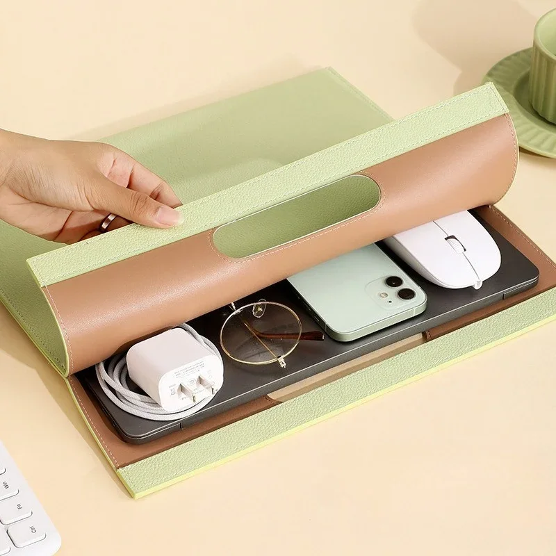 

1Pc PU Leather Laptop Handbag for Commuter Travel, PU Leather Lining (Green/Beige/Black) Computer Travel Bag Sleek Laptop