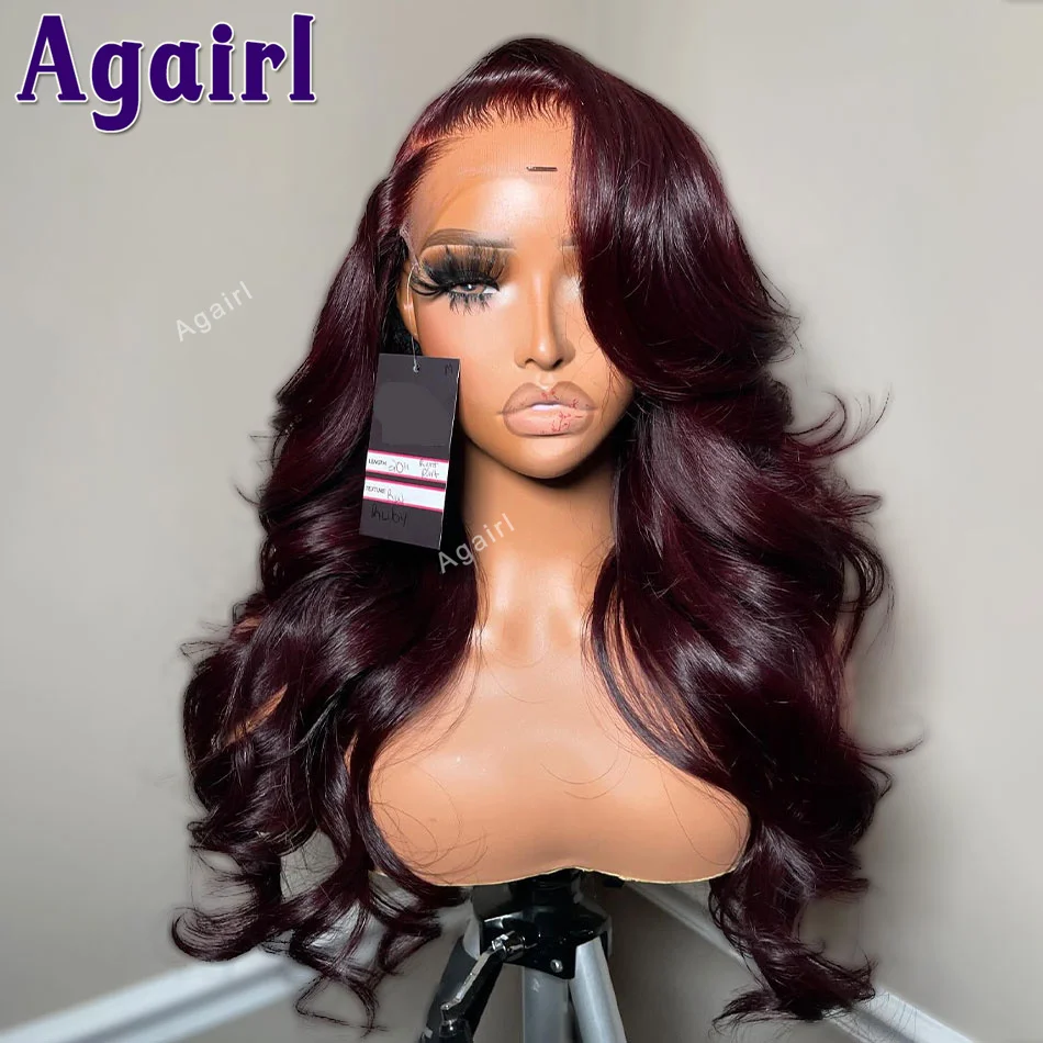 

30 32 Inch Dark Red 99J Colored Lace Frontal Human Hair Wigs 13x6 13x4 Body Wave Lace Front Wigs Ready Go 6X4 Lace Closure Wig