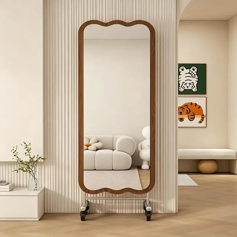For Medieval Wave Side Full Body Mirror with Pulley Movable Floor to Ceiling Bedroom Home Explosion Proof Glass Special