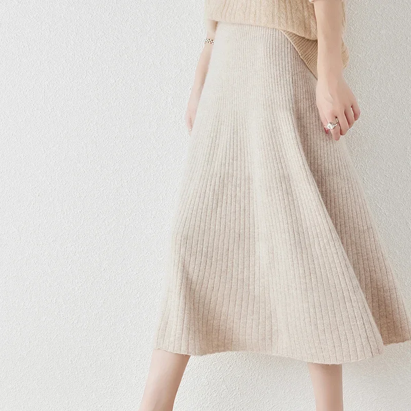 New Arrival Autumn and Winter 100% Wool Knit Skirt Women\'s High Waist Skirt Lady Fashion Soft Quanlity Elastic Knit Skirt Girl