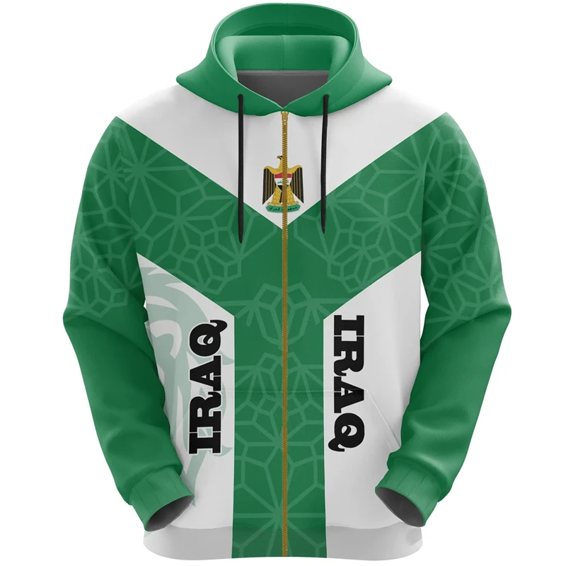 Iraq Flag Map Graphic Sweatshirts IQ National Emblem Zip Up Hoodie For Men Clothing Casual Male Hoody Sports Boys Pullovers 2024