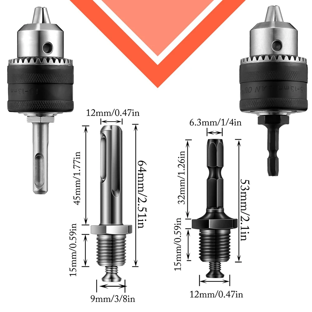 Set di mandrini per trapano con capacità di 6 pezzi con convertitore di mandrino per trapano da 1.5-13mm 1/2-20unf Mount punte per avvitatore a percussione mandrino mandrino per trapano