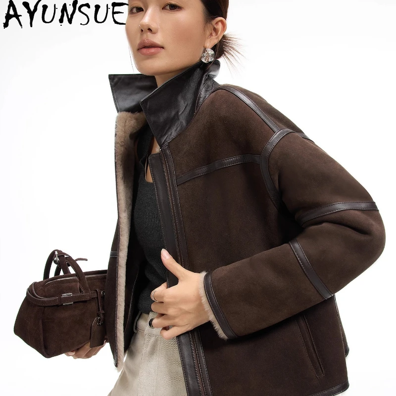 معطف فرو الأغنام ميرينو الطبيعي من AYUNSUE جاكيت نسائي من الجلد الطبيعي 2025 معاطف نسائية من صوف الضأن الدافئ ملابس شتوية Schubuk Жénska #1