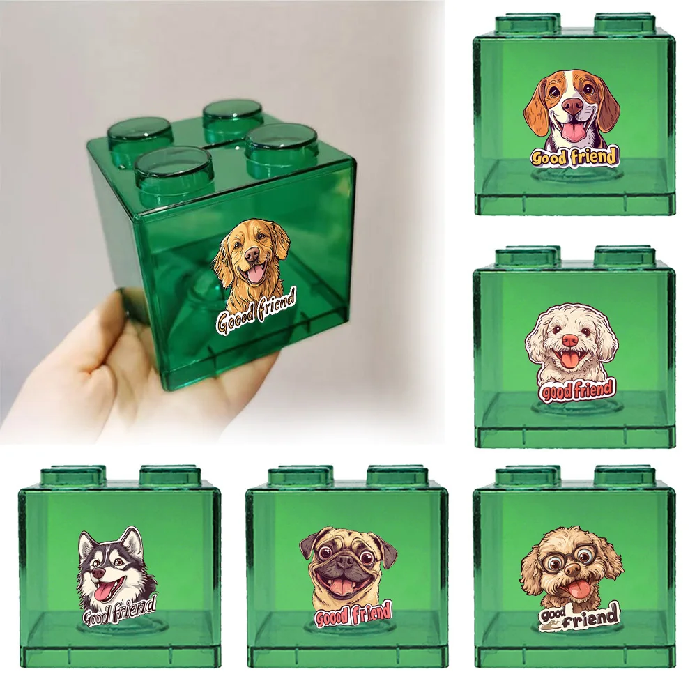 

Stackable Building Block Money Saving Box Plastic Coin Case Decorative Storage Home Decor Gift Birthday Holiday Dog Pattern