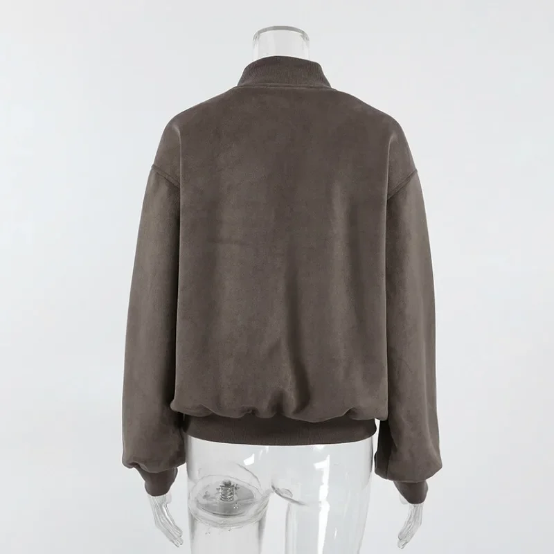 Minimalist Women's Long-sleeved Short Zipper Jacket with A High-end Feel This Autumn Winter Cross-border Retro Grey Suede Jacket