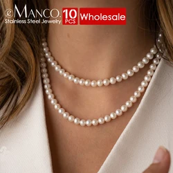 eManco 10PCS New Imitation Pearl Necklace  Stainless Women's Clavicle Bride accessory  Jewelry Gift  Wholesale Direct sale