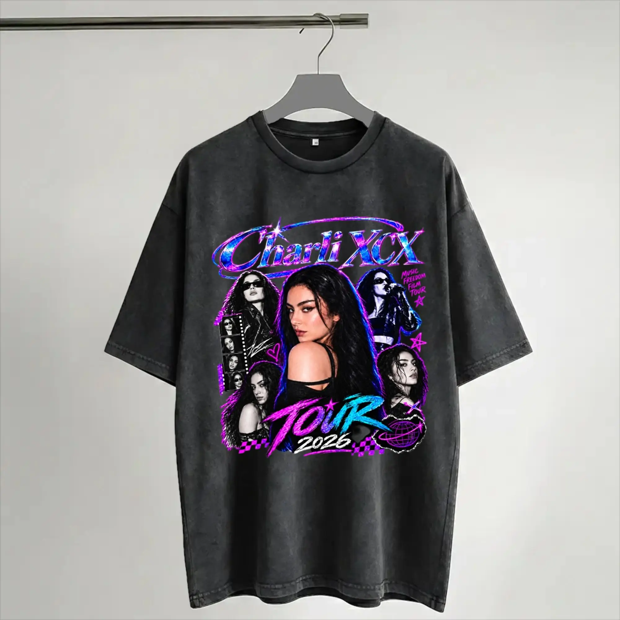 Printed Charli XCX 2026 Music Fashion Film Tour  Washed Shirts Merch Oversize T-Shirt  for Men Women Tee